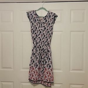 LOFT Floral Midi Dress - Black, White, pink floral size 22 Euc